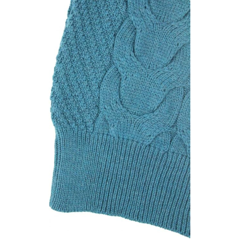 Ladies Irish Cable Knitted Chunky Sweater Teal